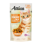 Attica cat food package with a cat on the front, featuring Leckerli brand.