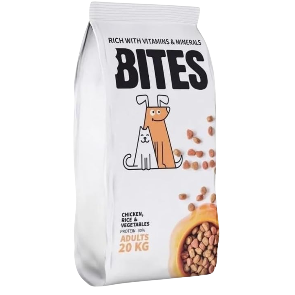 Bites Adult Dry Dog Food with Chicken Rice & Vegetables 20kg
