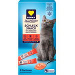 Edeka cat snack packaging with a gray cat on a blue background