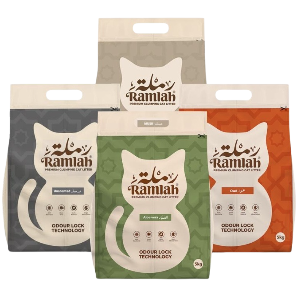 4x Ramlah Premium Cat Litter Unscented,Aloe Vera,Musk And Oud scented 5 Kg ≈ 6 L