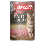 Can of Groovy Daily Delight grain-free cat food with a cat on the label