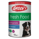 Can of Groovy Fresh Food for dogs with a dog on the label