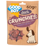 Good Boy Duck Crunchies dog treat package on a white background
