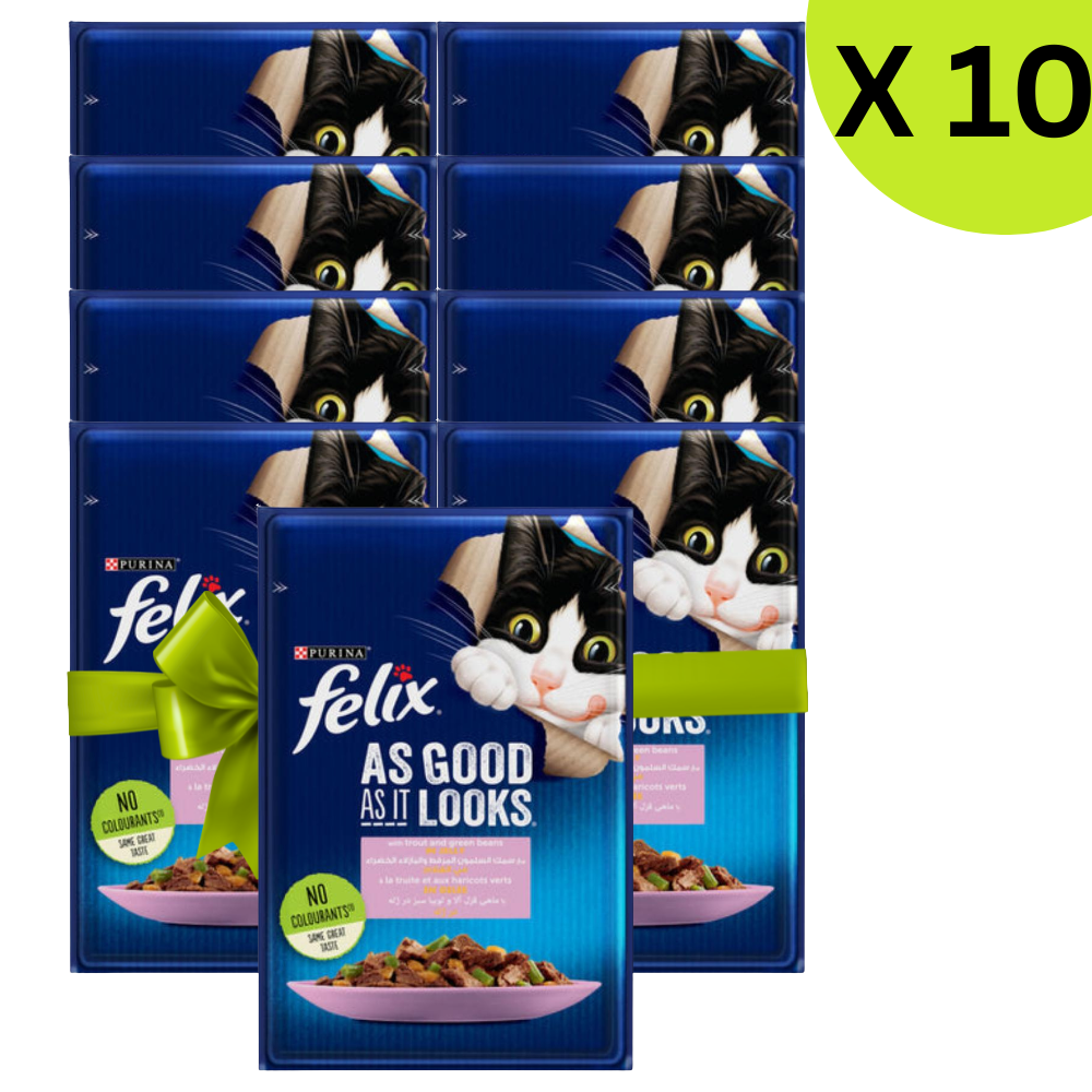 BUY 9 + 1 Felix with Trout and Green Bean Wet Cat Food Pouch 85g Petfast.shop Felix Bundles Cat Exclude Food Wet Food petfast.shop EgyptDefault Title 450.00