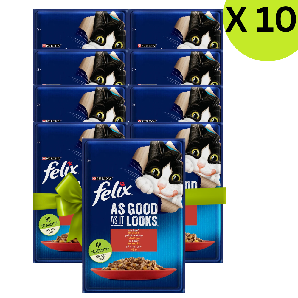 BUY 9 + 1 Felix with Beef Wet Cat Food Pouch 85g Petfast.shop Felix Bundles Cat Exclude Food Wet Food petfast.shop EgyptDefault Title 450.00