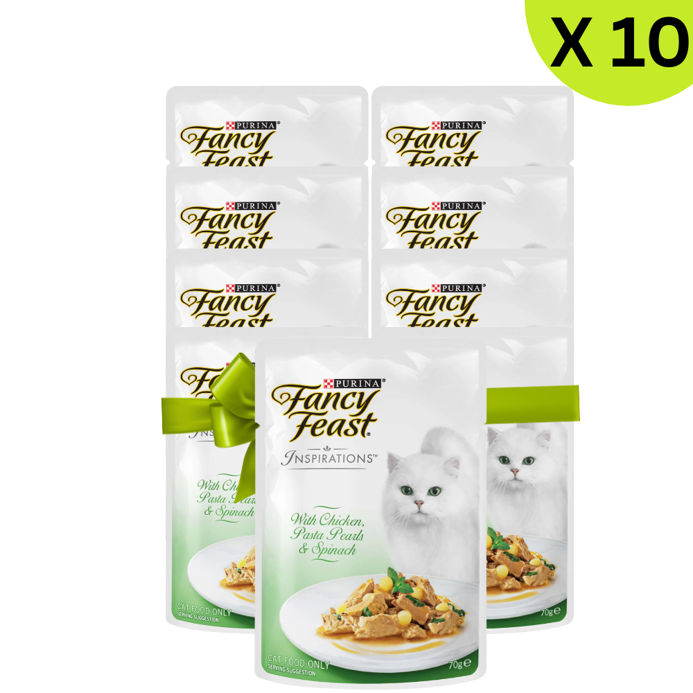 BUY 9 + 1 FREE Fancy Fest Inspirations Wet Cat Food, Chicken, Pasta Pearls & Spinach 70g