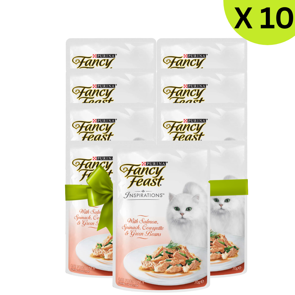BUY 9 + 1 FREE Fancy Feast Inspirations Salmon, Spinach, Courgette & Green Beans Wet Cat Food 70g