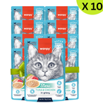 Packaging of wanpy cat food packets with a total of 10 packets.