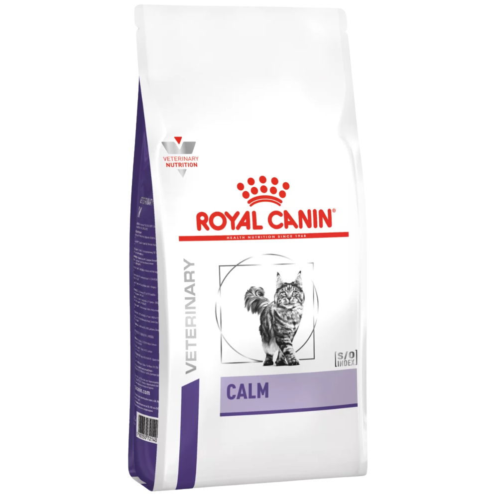 Royal Canin Veterinary Diet Calm cat food package on a white background