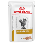 Royal Canin Veterinary Diet Urinary S/O cat food pouch on a white background