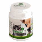 Supplement container for pets with a cat and dog on the label