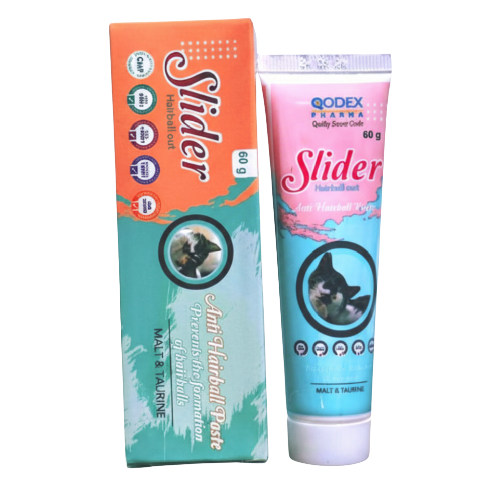 Slider pet hairball paste packaging with tube on a white background