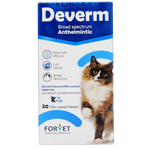 Deverm broad spectrum anthelmintic for cats packaging with a cat illustration on a white background