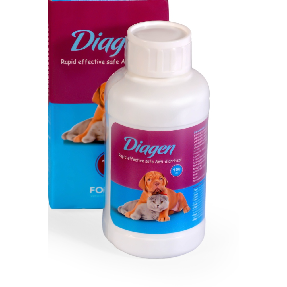 Diagen bottle and packaging with images of dogs and cats on a white background