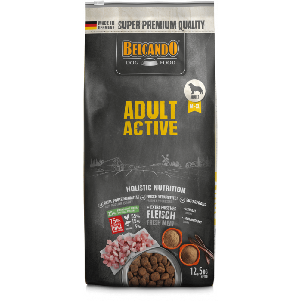 Bag of Belcando Adult Active dog food on a white background