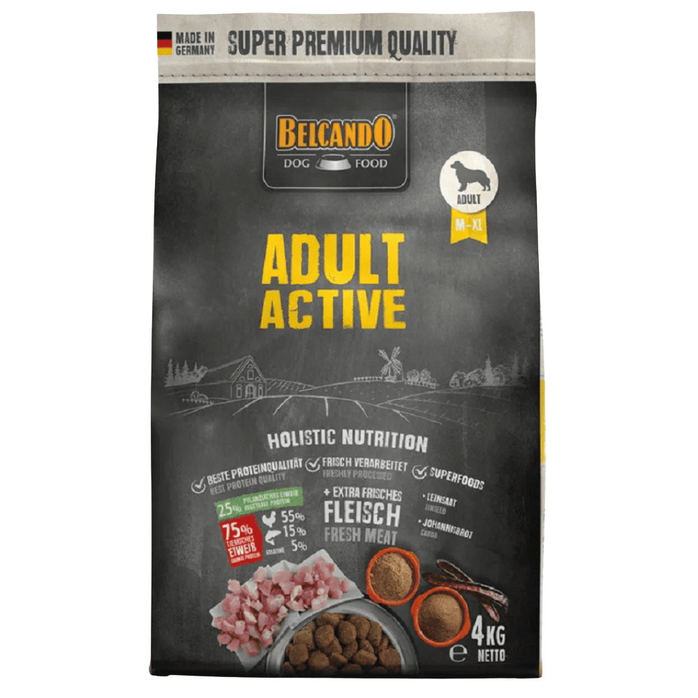 Belcando Adult Active dog food packaging on a white background