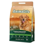 Bag of Animalife dog food with a golden retriever on the label against a white background