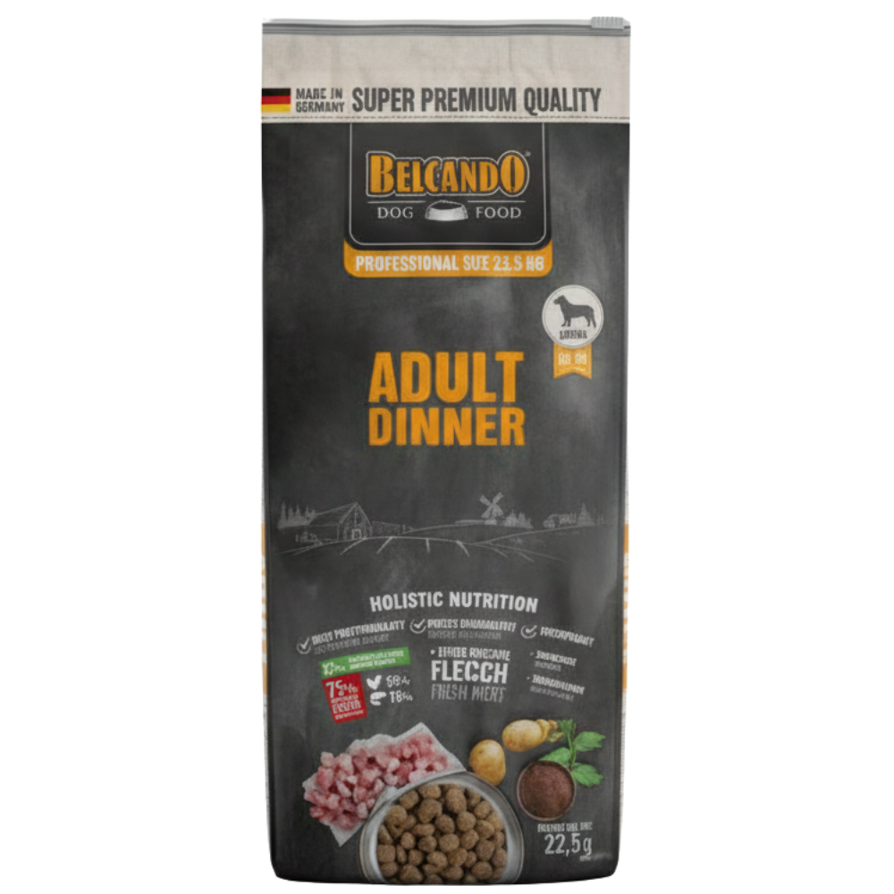 Belcando dog food package for adult dinner on a white background