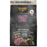 Bag of Belcando dog food with branding and product details on a white background