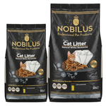 Two packages of Nobilus cat litter on a white background