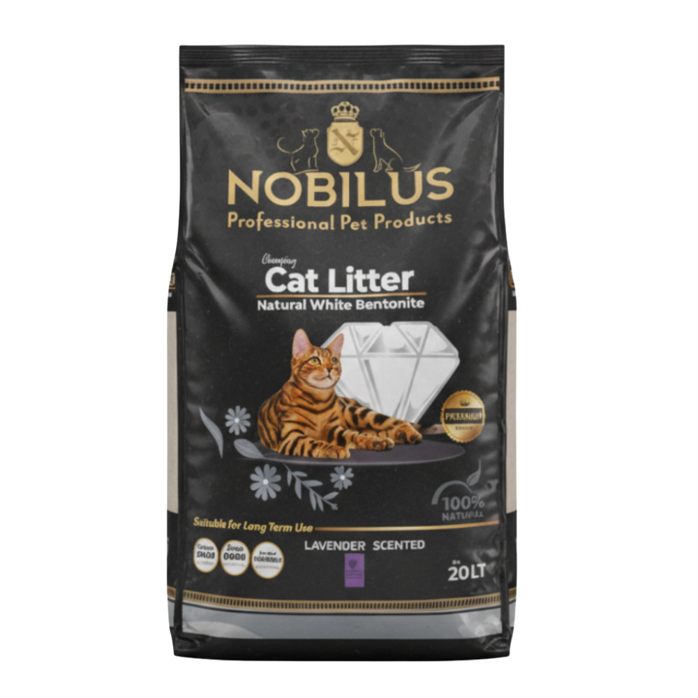 Nobilus cat litter packaging on a white background