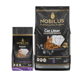 Two packages of Nobilus cat litter on a white background