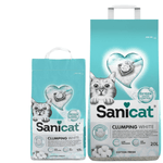 Two packages of Sanicat clumping cat litter on a white background