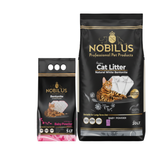 Two packages of Nobilus cat litter on a white background
