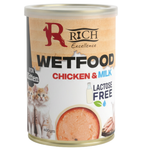 Can of Rich Excellence Wetfood for Kitten with Chicken & Milk on a white background