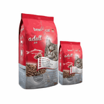 Two bags of Bewi cat adult fish cat food on a white background