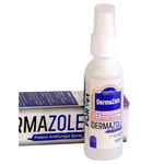 DermaZole antifungal spray bottle with packaging on a white background