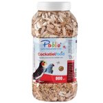 Jar of Pablo Cockatiel food on a white background