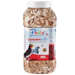 Jar of Pablo Cockatiel food on a white background