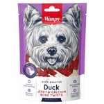Wanpy oven-roasted duck jerky and calcium bone twists packaging with a dog illustration on a white background