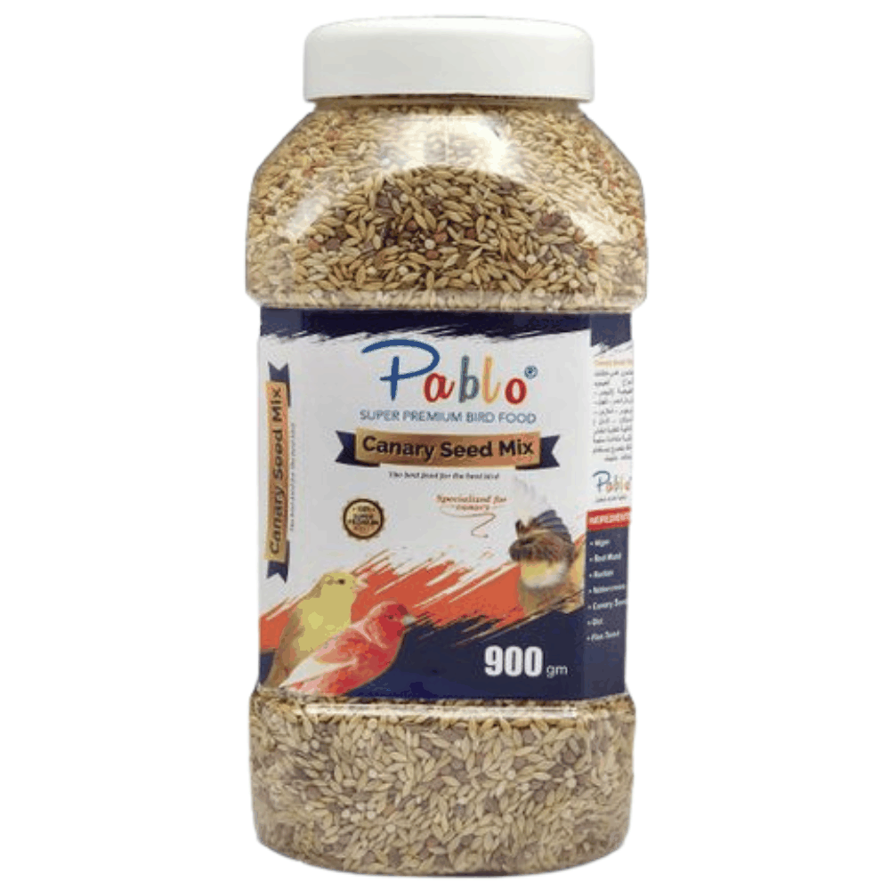 Jar of Pablo Canary Seed Mix on a white background