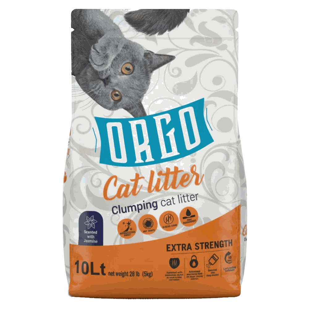 Bag of Oreo cat litter with a gray cat on the label