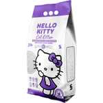 Bag of Hello Kitty cat litter with a white and purple design.