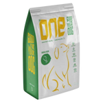 Dog food package with 'ONE' branding on a white background