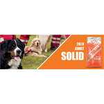 Dog food package with dogs in the background