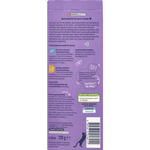 Purple cat food packaging with text and a barcode on a white background