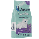 Promaster Super White cat litter package with a white cat on a light green background