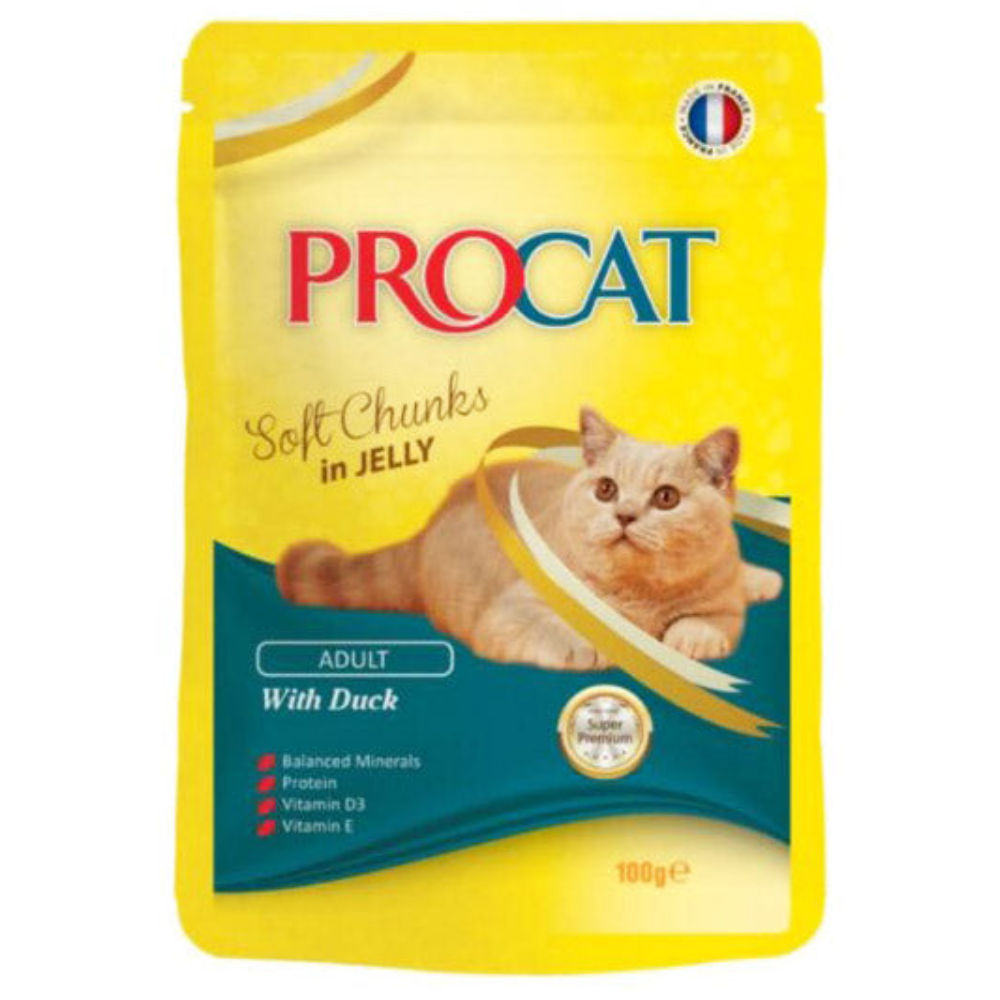ProCat cat food pouch with a cat on the label against a white background