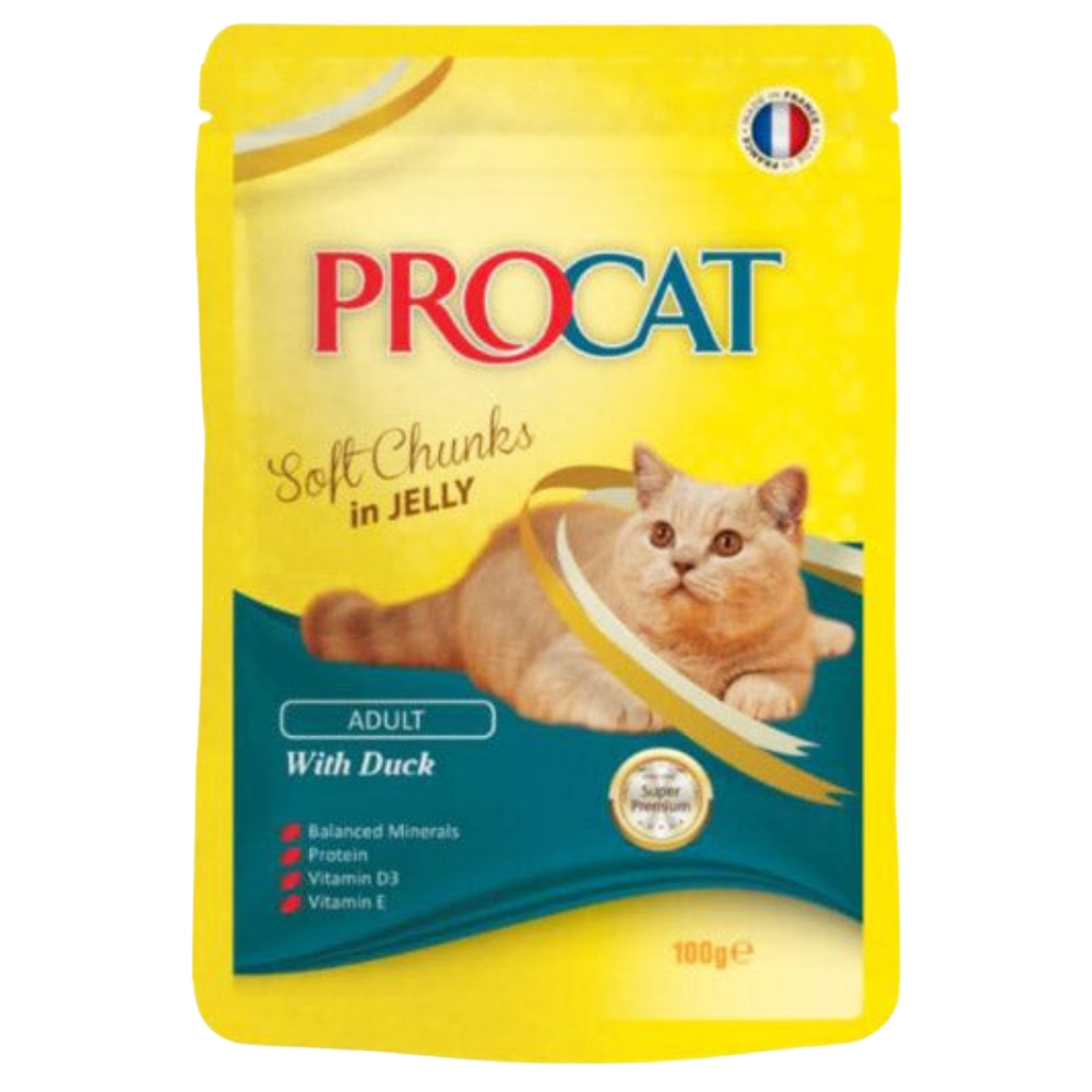 ProCat cat food pouch with a cat on the label against a white background
