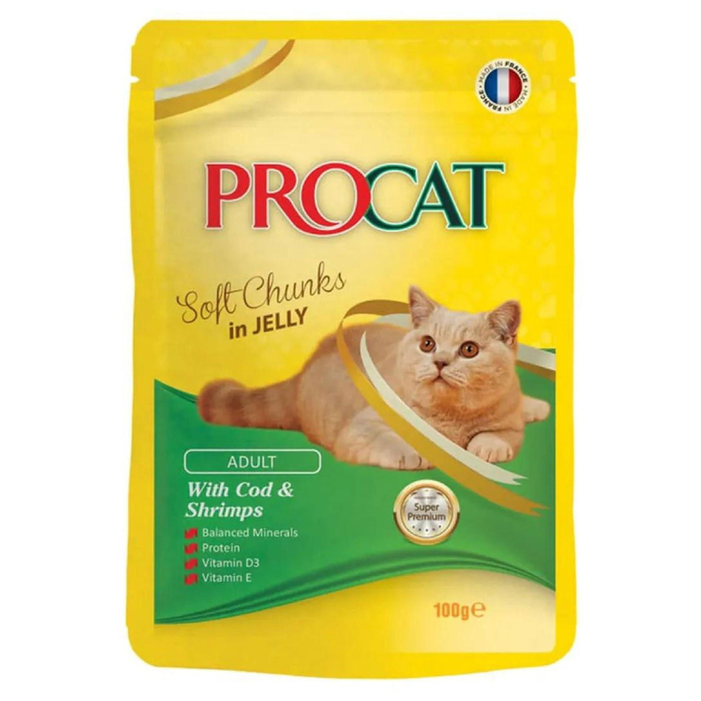 ProCat cat food pouch with a cat on the label on a white background