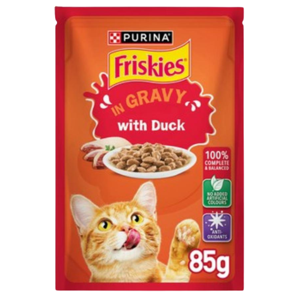 BUY 9 + 1 FREE Friskies Duck Chunks in Gravy Wet Cat Food Pouch 85g
