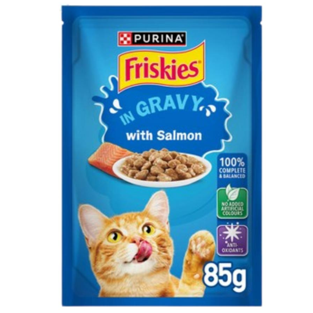 BUY 9 + 1 FREE Friskies Salmon Chunks in Gravy Wet Cat Food Pouch 85g