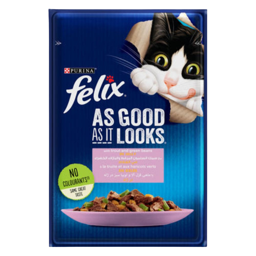 Felix with Trout and Green Bean Wet Cat Food Pouch 85g Petfast.shop Felix Cat Food Wet Food petfast.shop Egypt PFE1948S Default Title 55.00