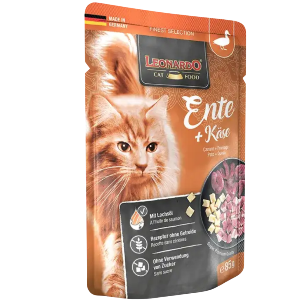 BUY 9 + 1 FREE Leonardo Wet Food Adult Cat with Duck & Cheese 85 g