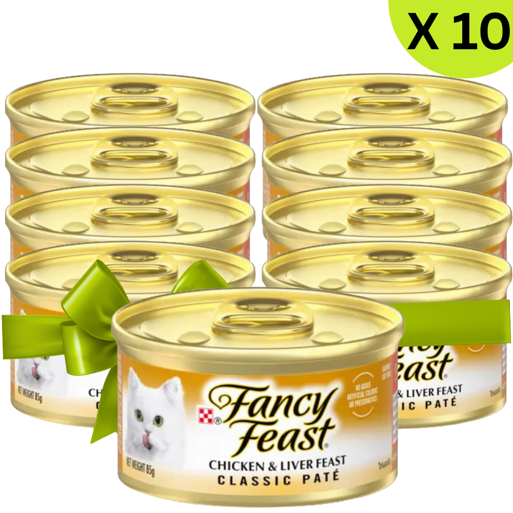 BUY 9 + 1 FERR Fancy Feast Classic Pate Chicken & Liver Feast Gourmet Cat Food 85g