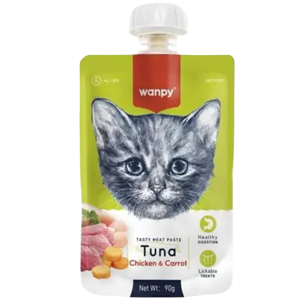 Wanpy cat food pouch with a kitten's face on a white background